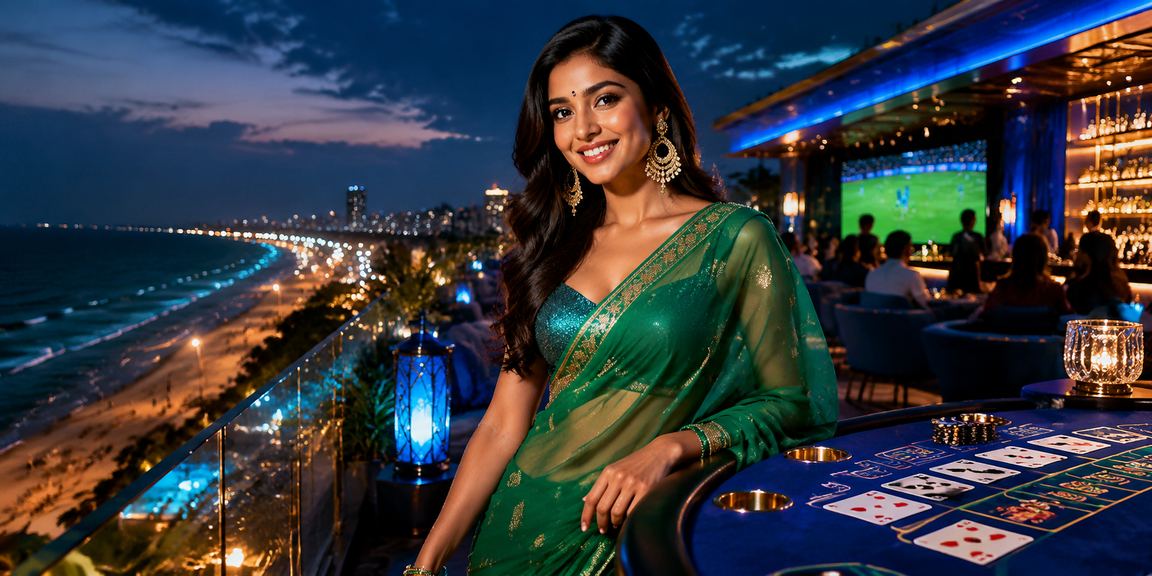 Chennai Marina Beach with cricket sports betting neon lights